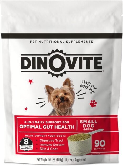 Dinovite Dog Probiotics for Yeast, Itchy Skin and Itchy Ears - Daily Skin & Coat, Digestive, and Immune Support for Small Dogs 