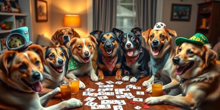 dogs playing cards