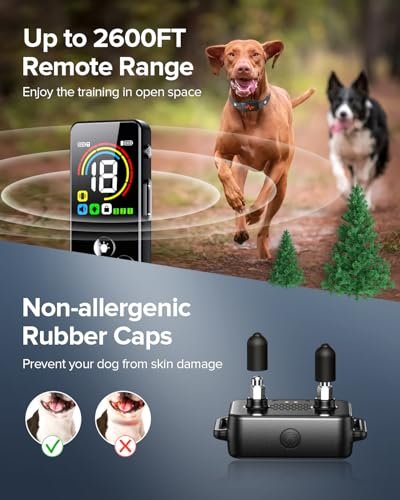 Dog Training Collar with Remote, Ycoev Dog Training Collar IP67 Waterproof, Training Collar for Large Medium Small Dogs, Rechargeable E-Collar for Dogs with 4 Modes Beep, Vibration (Black)