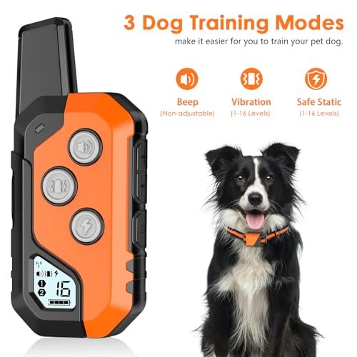 PIOUNS Shock Collar for Dogs, IP67 Waterproof Dog Training Collar with Remote, 3 Training Modes with Beep, Vibration, and Safe Static, Rechargeable E Collar for Large Medium