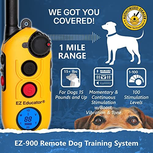 E-Collar Educator EZ-900-1/2 Mile Remote Waterproof Dog Trainer - Static, Vibration and Sound Stimulation Collar with PetsTEK Dog Training Clicker