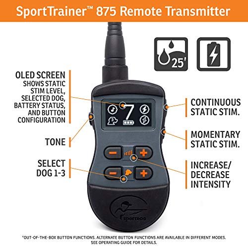 SportDOG Brand SportTrainer 875 Remote Trainer - Static Collar - 1/2 Mile Range - OLED Screen - Waterproof, Rechargeable E-Collar with Remote - Tone, Vibration, and Static, Black