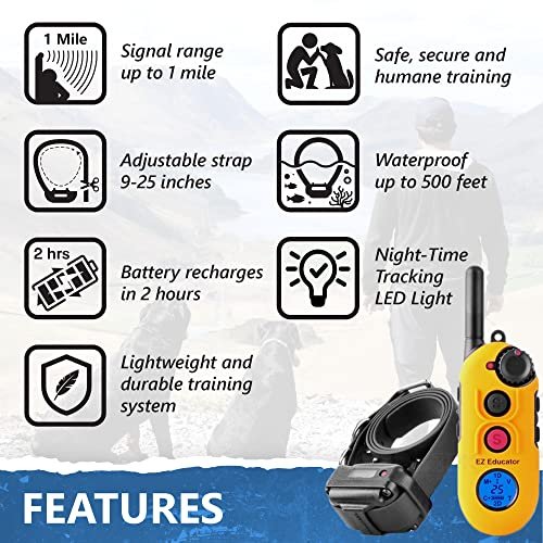 E-Collar Educator EZ-900-1/2 Mile Remote Waterproof Dog Trainer - Static, Vibration and Sound Stimulation Collar with PetsTEK Dog Training Clicker