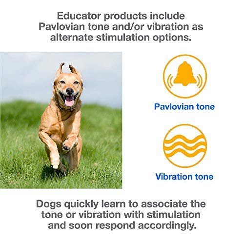Educator EZ 1/2 Mile Dog Training Collar with Ergonomic Remote, Safe Humane Vibration Stimulation, Pavlovian Tone, Waterproof, Odorproof Biothane Collar, Night Light, Rechargeable, 1 Dog, Yellow
