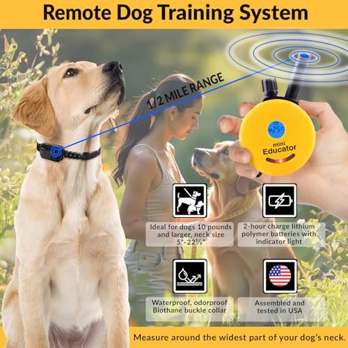 Educator E-Collar Humane Dog Training Collar with Remote, 100 Safe Tapping Stimulation Levels, Night Light, Waterproof, Rechargeable, 1/2 Mile 1 Small-Medium Dog, Yellow