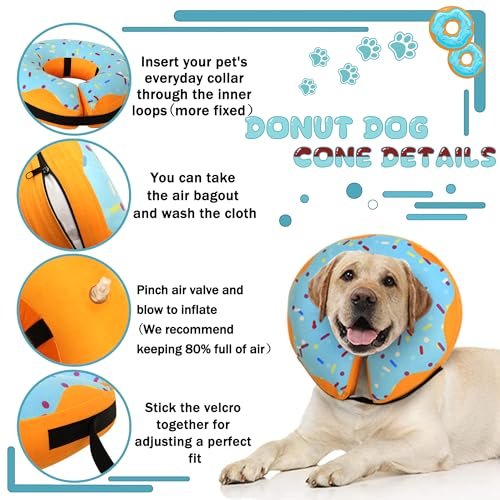 Recovery Donut Collar for Dogs & Cat,Inflatable Dog Cone Collar Alternative After Surgery,Soft Cone for Large Medium Small Dog,Adjustable Pet Neck Donut(Blue,X-Large)