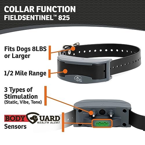 SportDOG Brand FieldSentinel 825 Remote Trainer with Bodyguard Health Alerts – World’s First Dog E-Collar with Health Monitoring – Train with Static, Vibrate, and Tone – ½ Mile Range