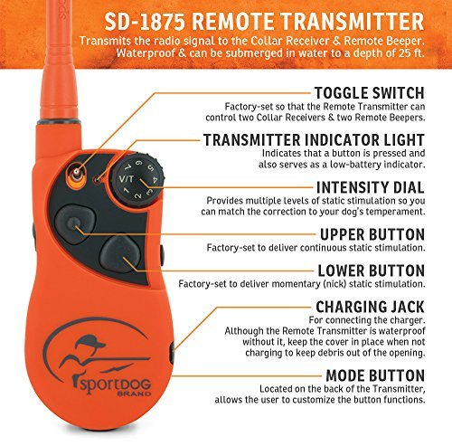 SportDOG Brand UplandHunter 1875 Remote Trainer with Beeper - 1 Mile Range - Waterproof, Rechargeable Dog Training and Tracking Collar with Tone, Vibration, and Static - Audible Beeper up to 500 Yards
