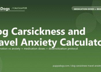 Dog Carsickness and Travel Anxiety Calculator - free PuppaDogs calculator