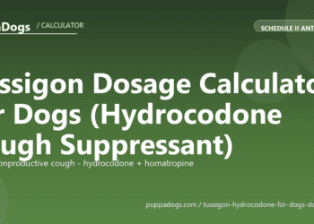 Tussigon Dosage Calculator for Dogs (Hydrocodone Cough Suppressant) - free PuppaDogs calculator