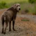 Senior mixed‑breed Labrador Retriever drinking water, looking curious but slightly uneasy
